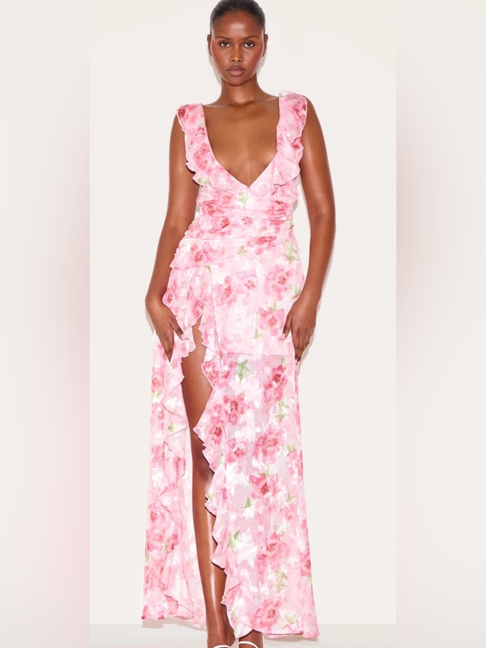 PrettyLittleThing Pink Floral Maxi Dress